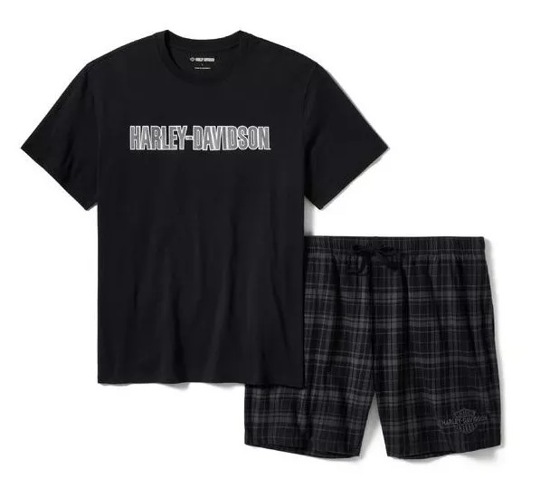 PIŻAMA MĘSKA B&S KRÓTKA PLAID CZARNY